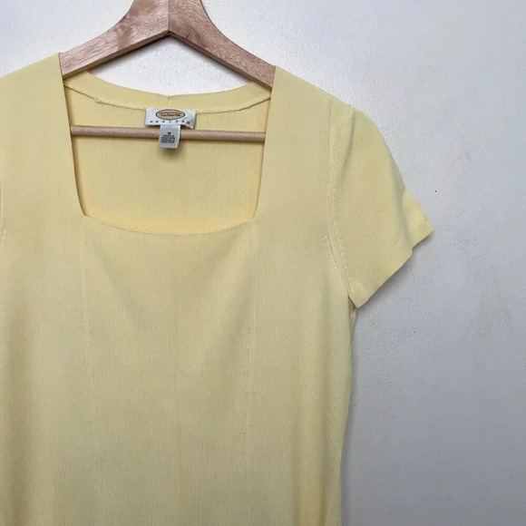 Talbots Womens Petite M Vintage Square  Neck Ribbed Knit Short Sleeve Sweater - Picture 6 of 11
